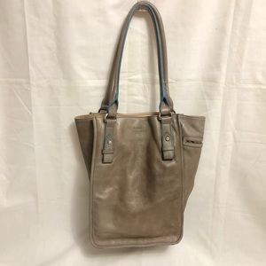Lodis Gray Grained Leather Rectangular Tote Bag